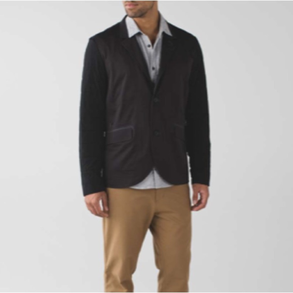 Lululemon Men’s Outer Blazer, black, with lightweight quilted sleeves